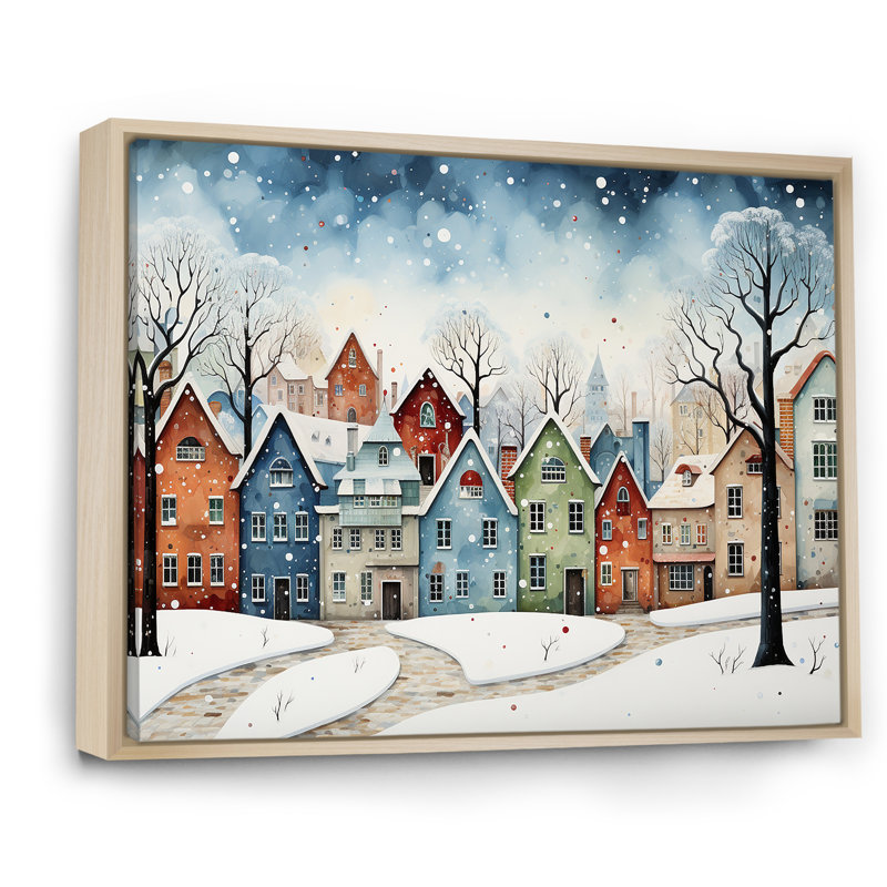 Multicolor Frosty City In Winter I - Winter Landscape, art mural, Cadre flottant brun, H 30 po x l 40 po x P 1,5 po
