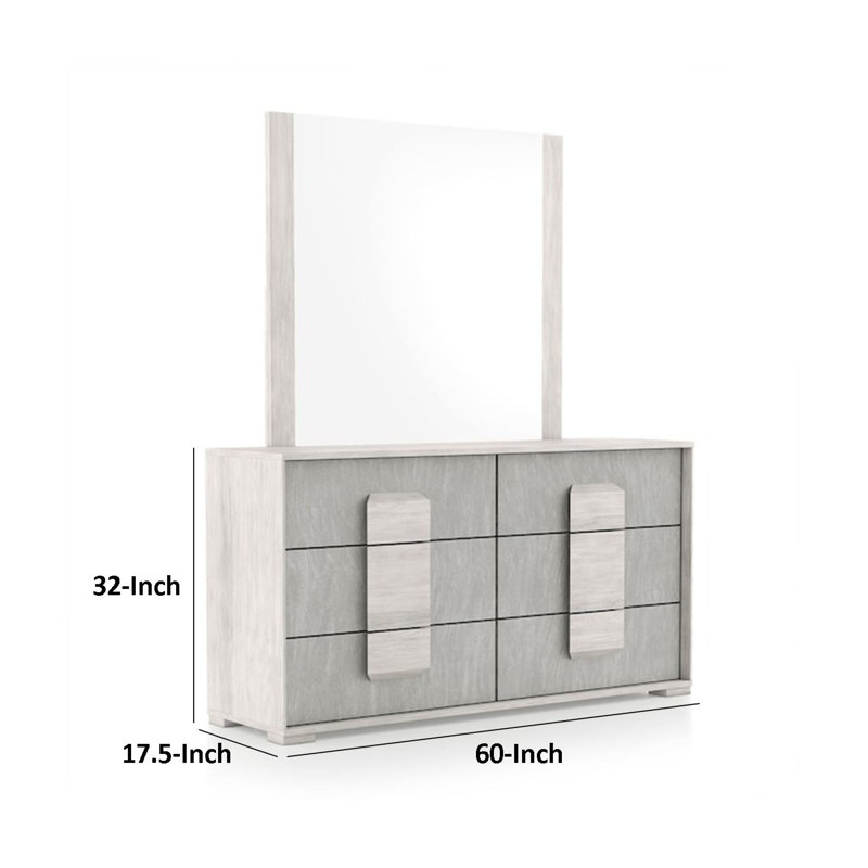Commode Nomi, 6 tiroirs et plateau en mélamine, façade gris pierre
