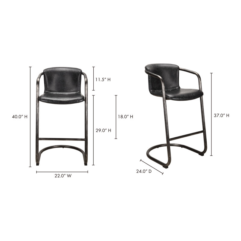 Freeman Bar Stool, Bar Stool (29" Seat Height), Black Genuine Leather