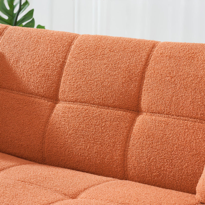 70-inch teddy fleece sofabed, convertible futon sofabed with adjustable arms and backrest, modern love sofa for living room and bedroom.