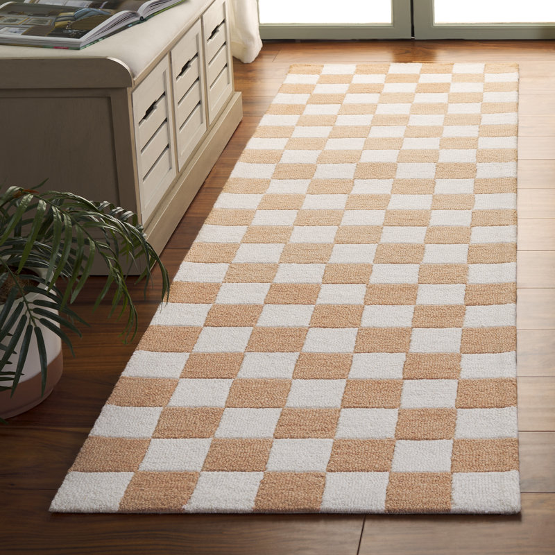 Arboles Ebony Hand Tufted Wool/Cotton Geometric Rug in Rust/Ivory, Runner 2'3" x 8'