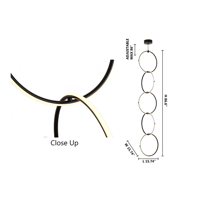 Modern 5-Light Black LED Chandelier With White Acrylic Diffuser