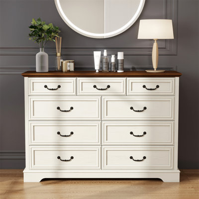 Gracie Oaks White Rustic 9-Drawer Farmhouse Dresser (52" Wide)