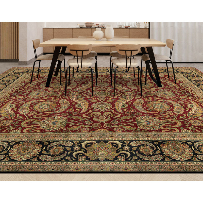 Tapis rouge et noir noué à la main de haute qualité