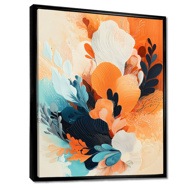 «Botanical Orange Palm Dream Fragments II», art mural botanique, H 44 po x l 34 po, Cadre flottant imprimé sans passe-partout