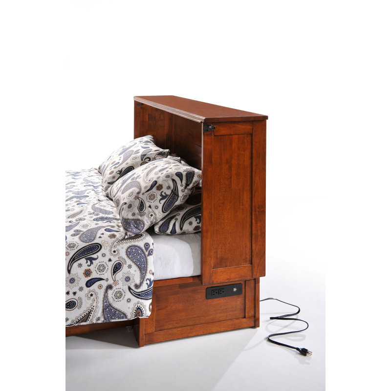 Grand lit escamotable avec rangement et ports de charge, Brun pâle