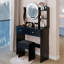 Ensemble de coiffeuse à miroir rond 17 po + tabouret moelleux à DEL-1256061396