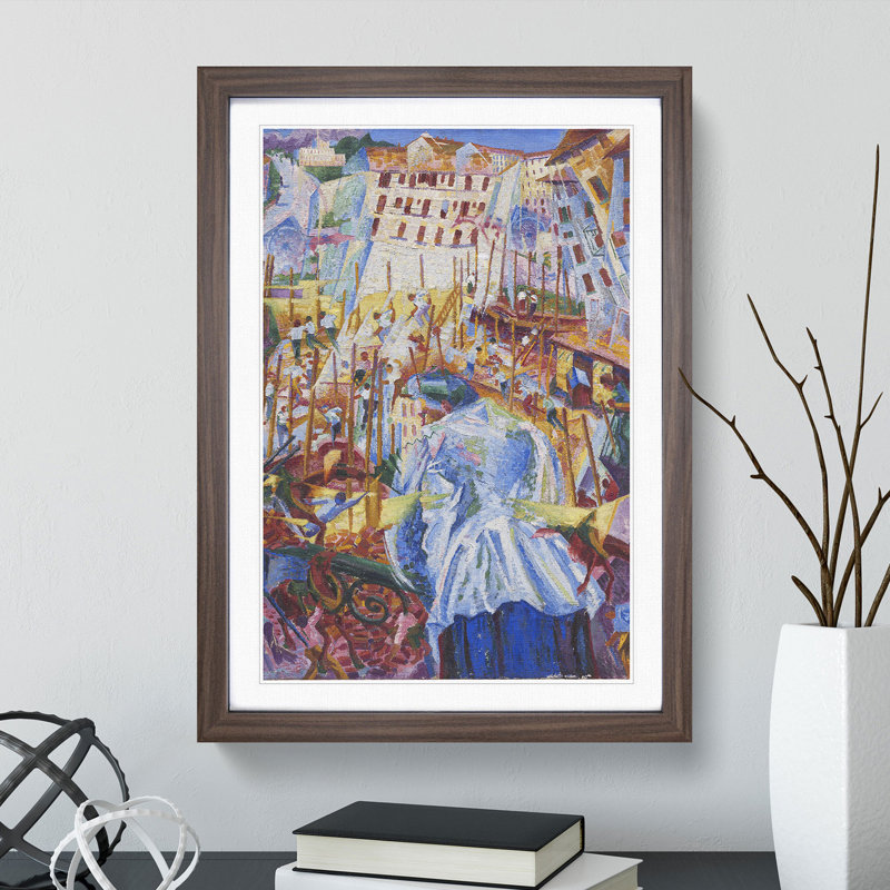 Street Enters the House by Umberto Boccioni - Picture Frame Painting, 90cm H x 65cm W x 2cm D, Walnut