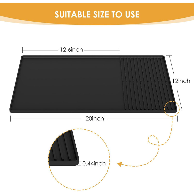 Tapis de café en silicone avec rebords surélevés, tapis de bar pour comptoir, accessoires pour machine à expresso (noir)