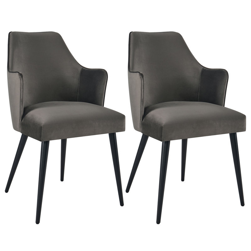 Ensemble de 2 chaises de salle à manger en velours avec accoudoirs et coussin moelleux, Gris