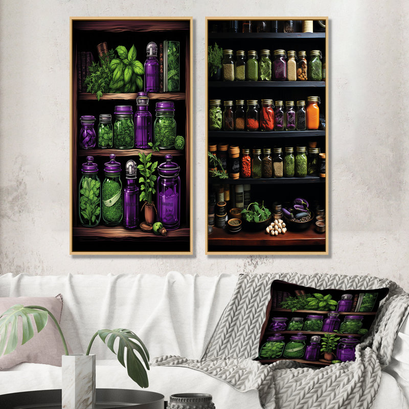 «Herbs Garden Pottery I», ensemble de 2 impressions sur toile Herbs, H 40 po x l 41 po, Cadre flottant brun