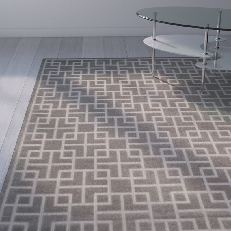 Tapis d'intérieur / extérieur gris à motif géométrique Clariandra, Rectangle 8 pi x 11 pi 2 po