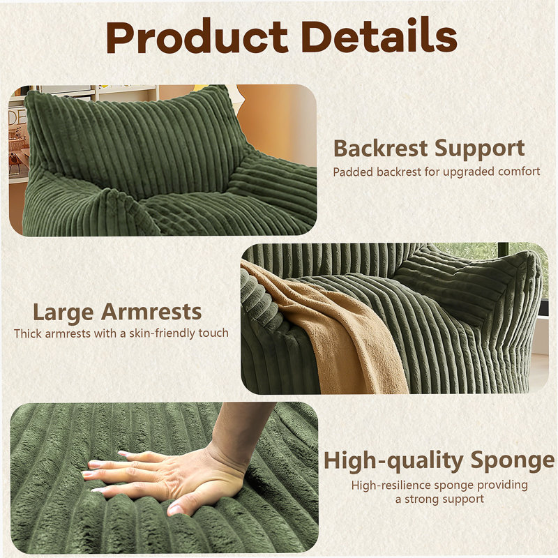Suede Sofa Chair With Ottoman - 5-Zone Support & Compact Boxed Delivery, Green