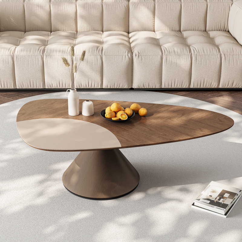 47.26'' Wood & Saddle Leather Coffee Table, Large Central Table with Carbon Steel Base