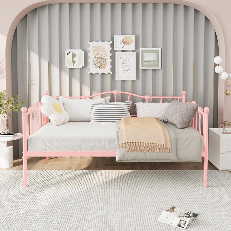 Twin Daybed – Pink, Stylish Headboard, Space-Saving, Pink