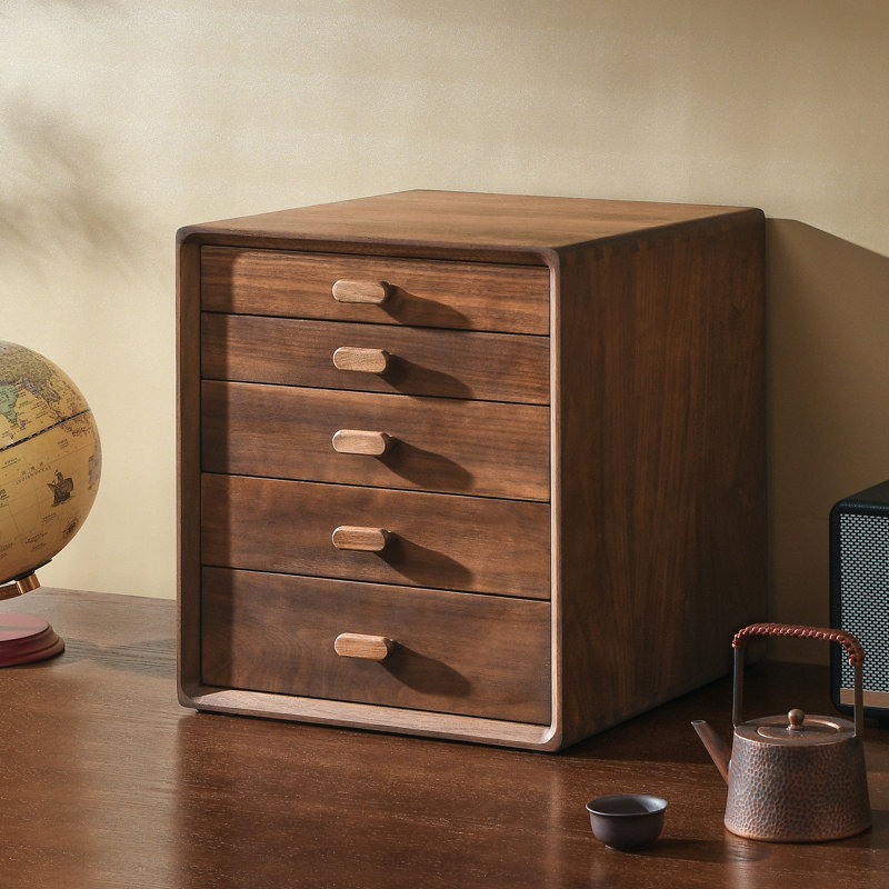 Black Walnut Wooden Desk Organizer with 5 Drawers,Desktop Storage for Office Supplies,Jewelry,Cosmetics , Wooden