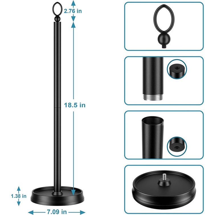 TreeLen Black Free-Standing Toilet Paper Holder With Shelf - Tissue Roll & Magazine Rack, Fits Mega Rolls