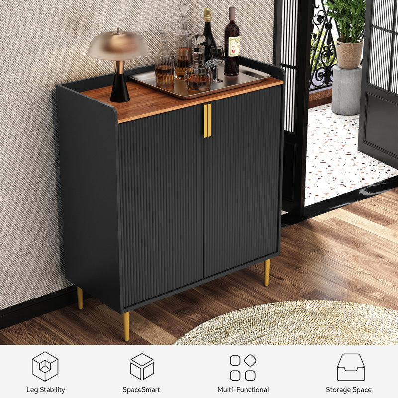 Teaire 31.6'' Modern Coffee Bar Cabinet with Wine Racks and Storage Drawer, Black