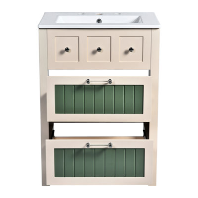 de salle de bain de 4 pouces avec lavabo en céramique: élégante armoire en bois avec deux tiroirs spacieux pour un rangement organisé