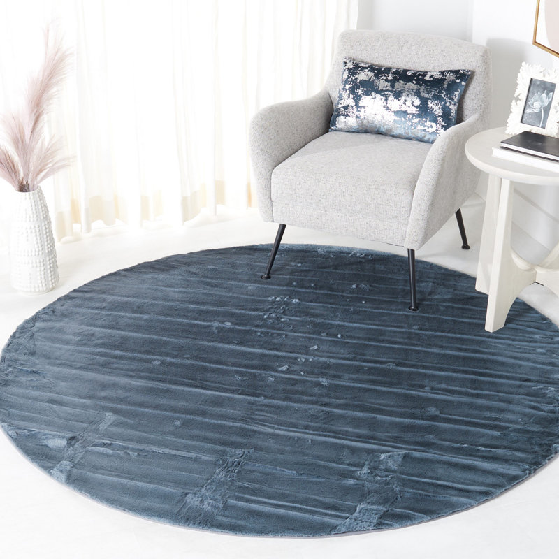 Tapis uni bleu foncé fabriqué à la machine, Rond 6 pi