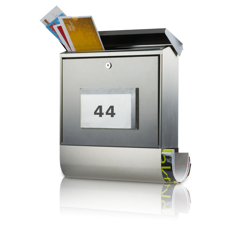 Malaga Stainless Steel Wall Mounted Lockable Weatherproof Post Box & Intergrated Newspaper Holder