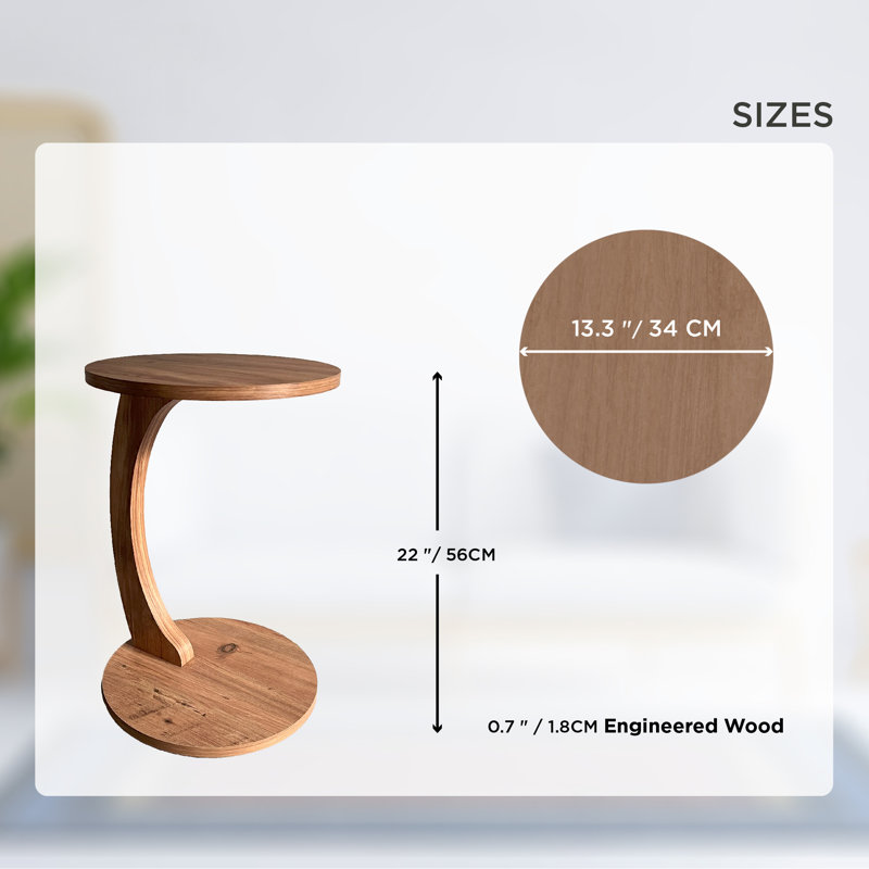 Jermichael C-Shaped Round End Table with Rolling Wheels, Brown