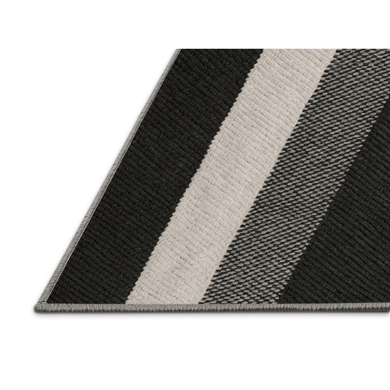 Washable Charcoal Light Gray Striped Area Rug, Square 7'