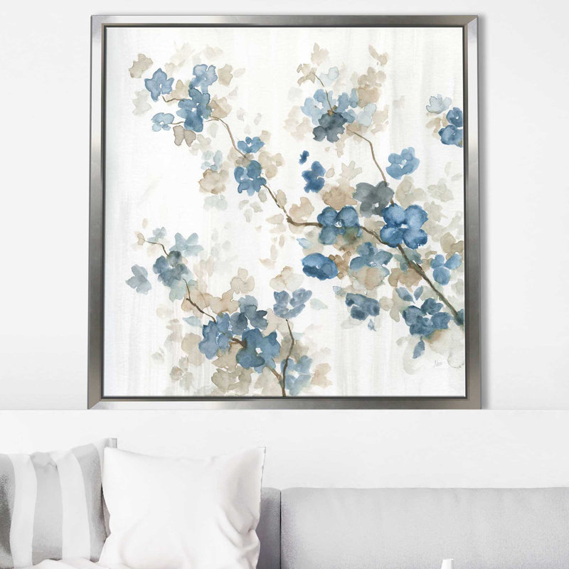 Cornouiller bleu II par Nan - Peinture, Cadre flottant argent, H 21,5 po x l 21,5 po x P 2 po