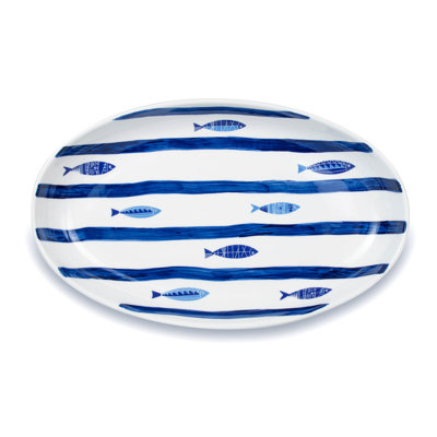 Euro Ceramica Mediterranean Sea Fish 15'' Oval Serving Bowl