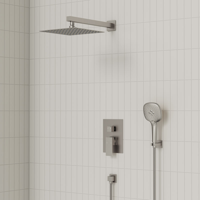 Système de douche à pression équilibrée, robinet de douche à pluie de 10 pouces avec valve brute, Nickel brossé