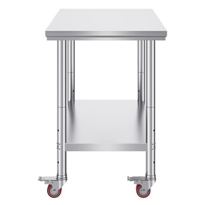 Table de travail en acier inoxydable 36 x 24 pouces avec 4 roues Table de préparation commerciale avec roulettes