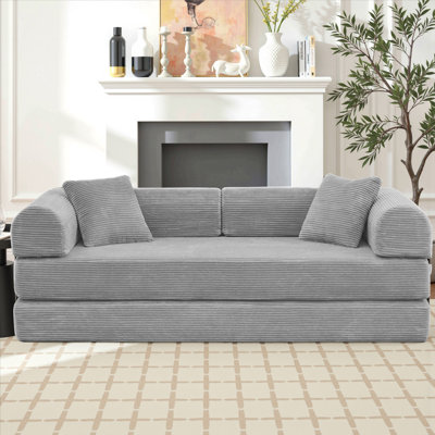 Boneless Corduroy Upholstered Sleeper Sofa Convertible Sofa Bed Floor Couch With 2 Pillows - No Assembly Required