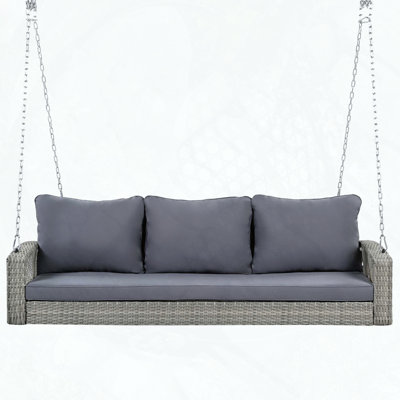 69" 3-Person PE Wicker Porch Swing with Chains and Cushions, 800lbs Capacity