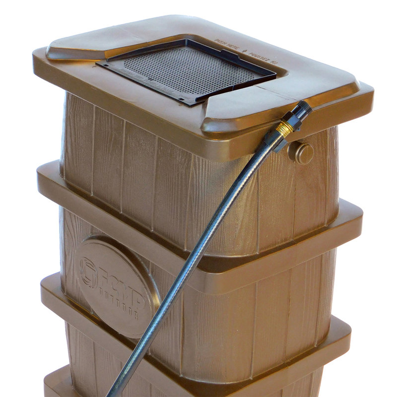 Brown Wood Grain 45 Gallon Rain Catcher Barrel Set