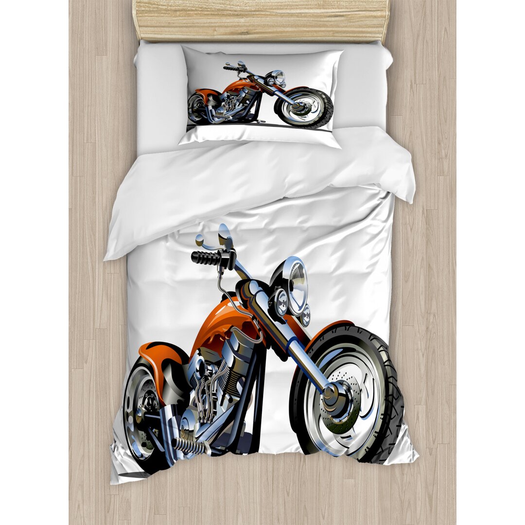 Bettbezug Set, Motorrad-Abenteuer, Karikatur, Orange Schwarz