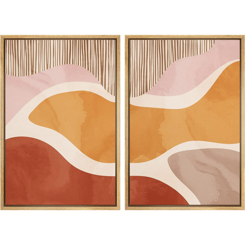 Mid-Century, Mid-Century, pastel, orange, rose, brun, vagues, formes abstraites, chic moderne sur toile