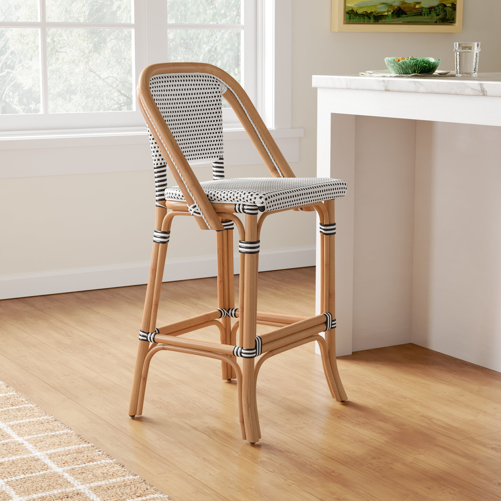 Euporie 28" Bar Stool, Black/White