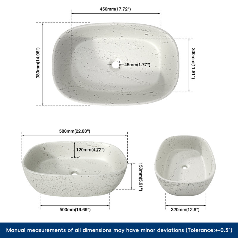 Évier ovale 23 po à rebord arrondi pour meuble-lavabo, évier à surface solide en pierre