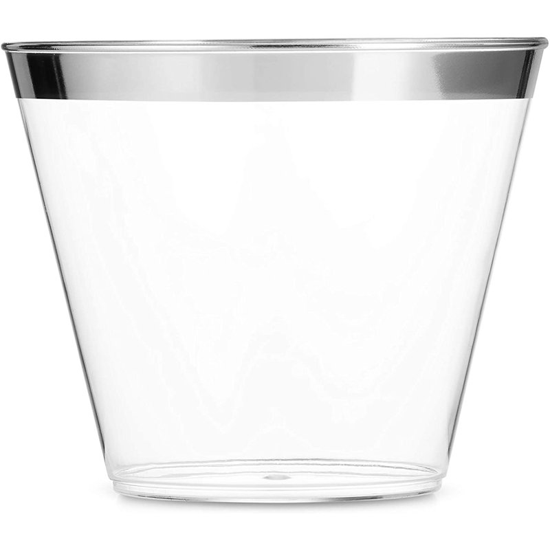 Silver Rim Disposable Plastic Cups 9 oz