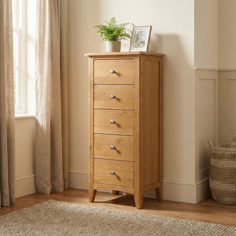 Censu Oak 5 Drawer Narrow Chest