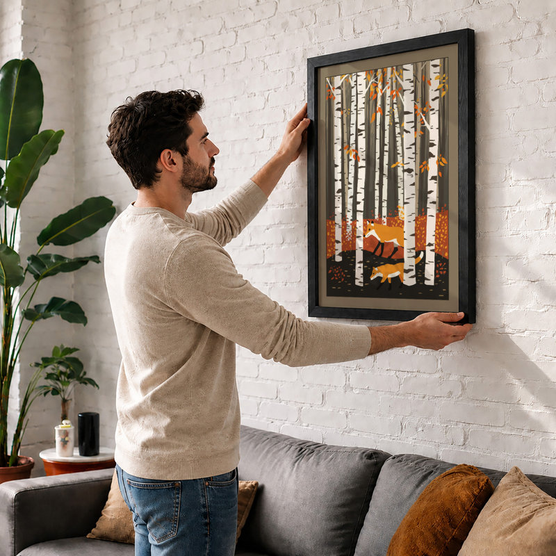 Fox in Autumn Forest Boho - Framed Print, A2 - 59.4 x 42.0 cm, Walnut