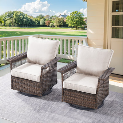 Outdoor Patio Brown Wicker Swivel Glider Rocker Chair With Cushions (2-Pack) by Red Barrel Studio