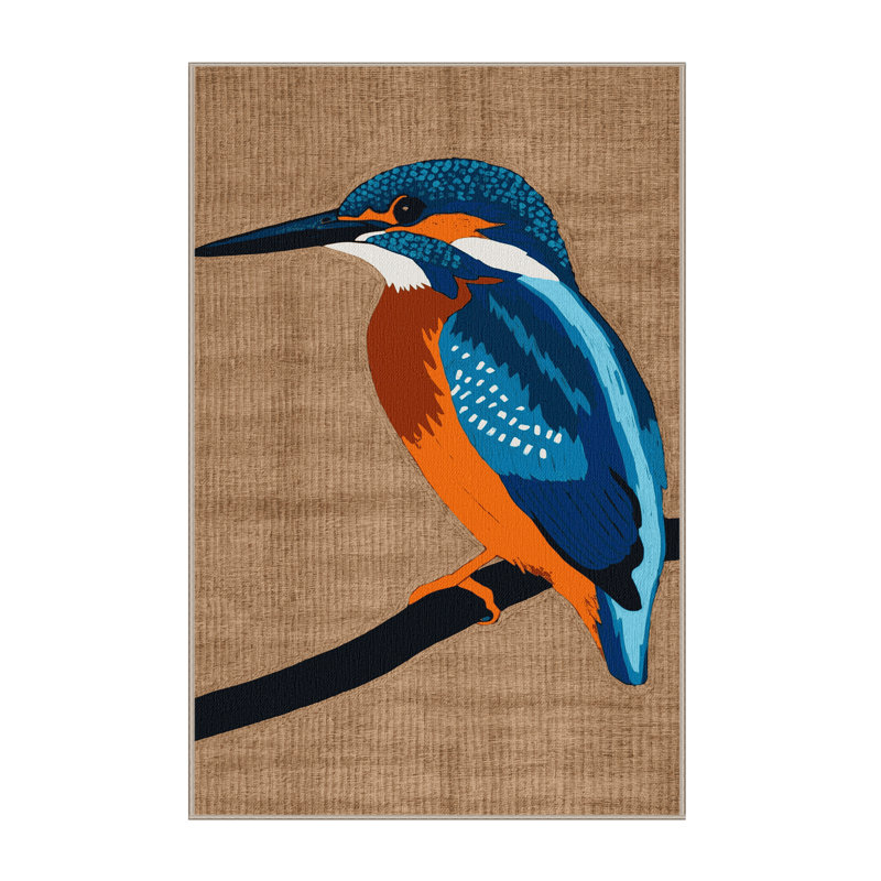 Washable White throated Kingfisher Birds Area Rug, Rectangle 3' x 5'