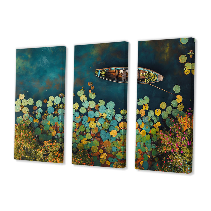 Amauris - ensemble d'art mural bateau, H 28 po x l 36 po x P 1 po, Toile tendue