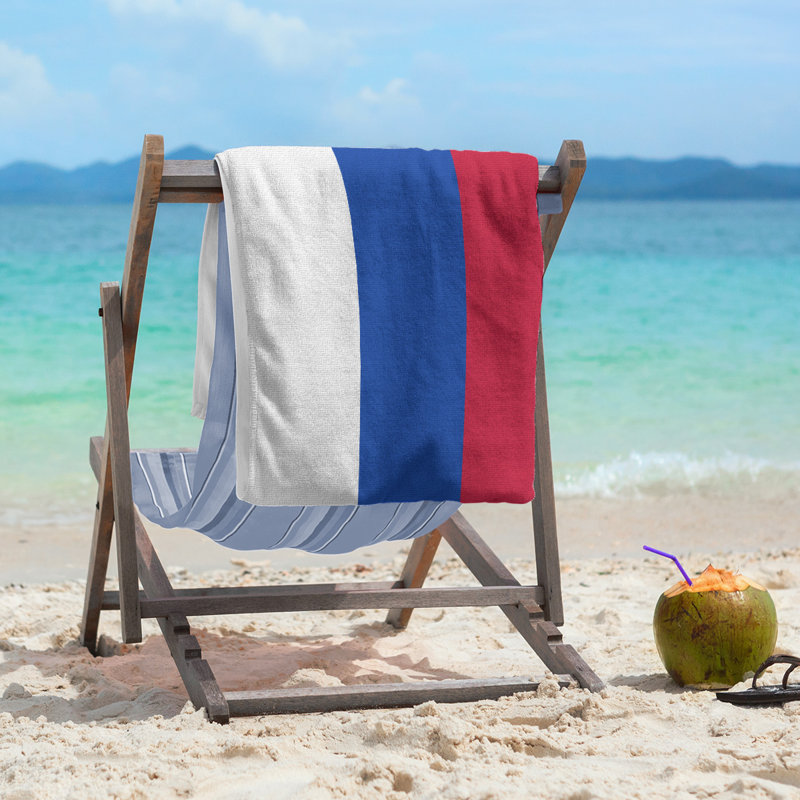 Lightweight Beach Towel, White/Blue/Red, Poly/Cotton