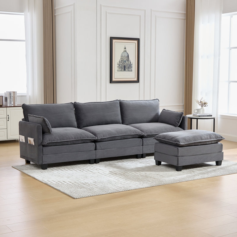 Canapé modulaire surdimensionné avec repose-pieds mobile, Gris