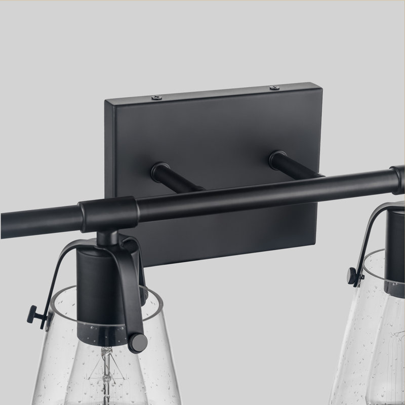 Éclairage pour meuble-lavabo moderne Alysa avec abat-jour en verre bullé, Noir mat, Quatre lumières