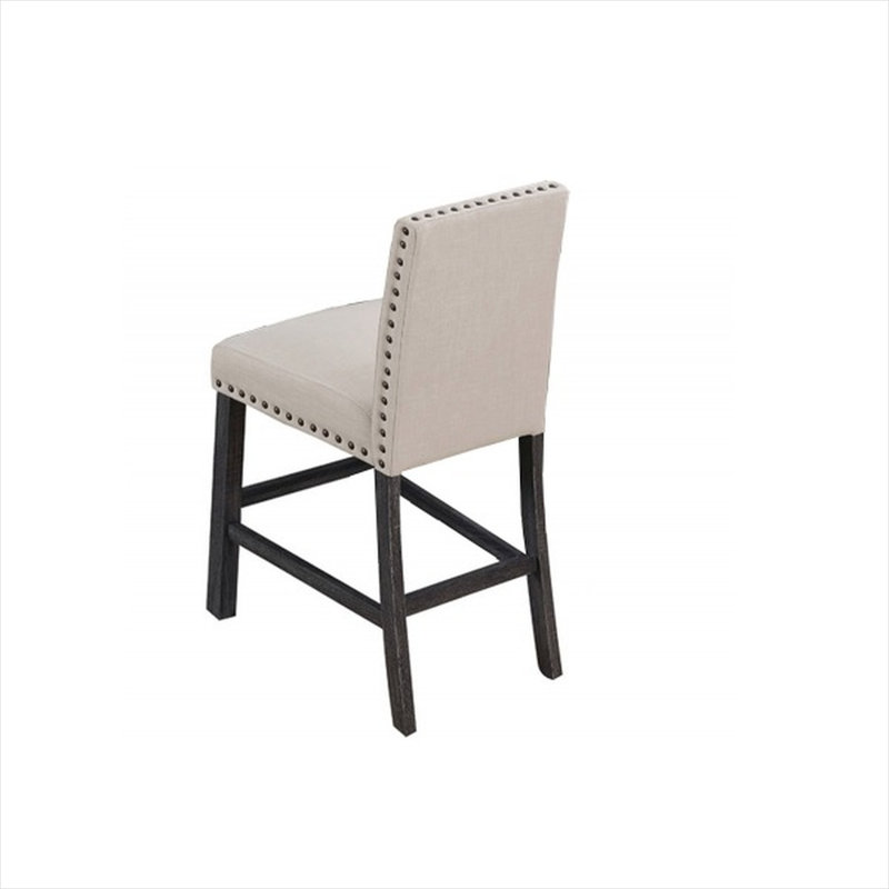 Ensemble de 2 chaises d'appoint à hauteur de comptoir rembourrées, mélange de lin naturel clair, garniture cloutée, pieds gris antique