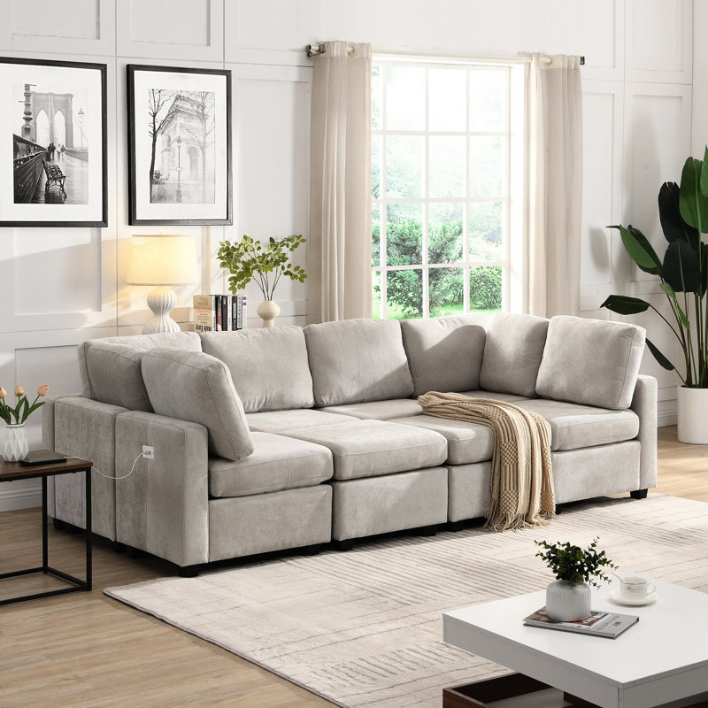 Mobilier de salon, canapé modulaire gris de 103 po avec repose-pieds et abris mobiles pour un espace confortable, Grey