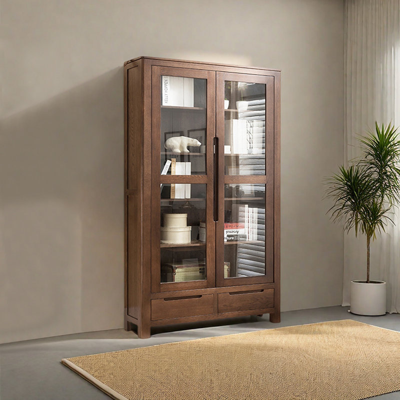 Bibliothèque de rangement de style européen, (5 tablettes) H 74,8 po x l 33,46 po x P 11,81 po, Marron foncé